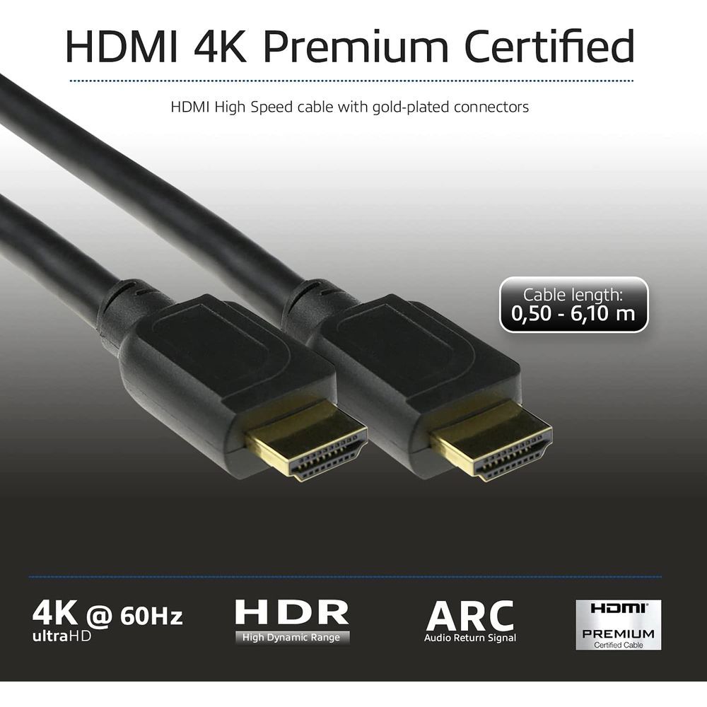 ACT HDMI High Speed premium certified v2.0 HDMI-A male - HDMI-A male cable 1m Black