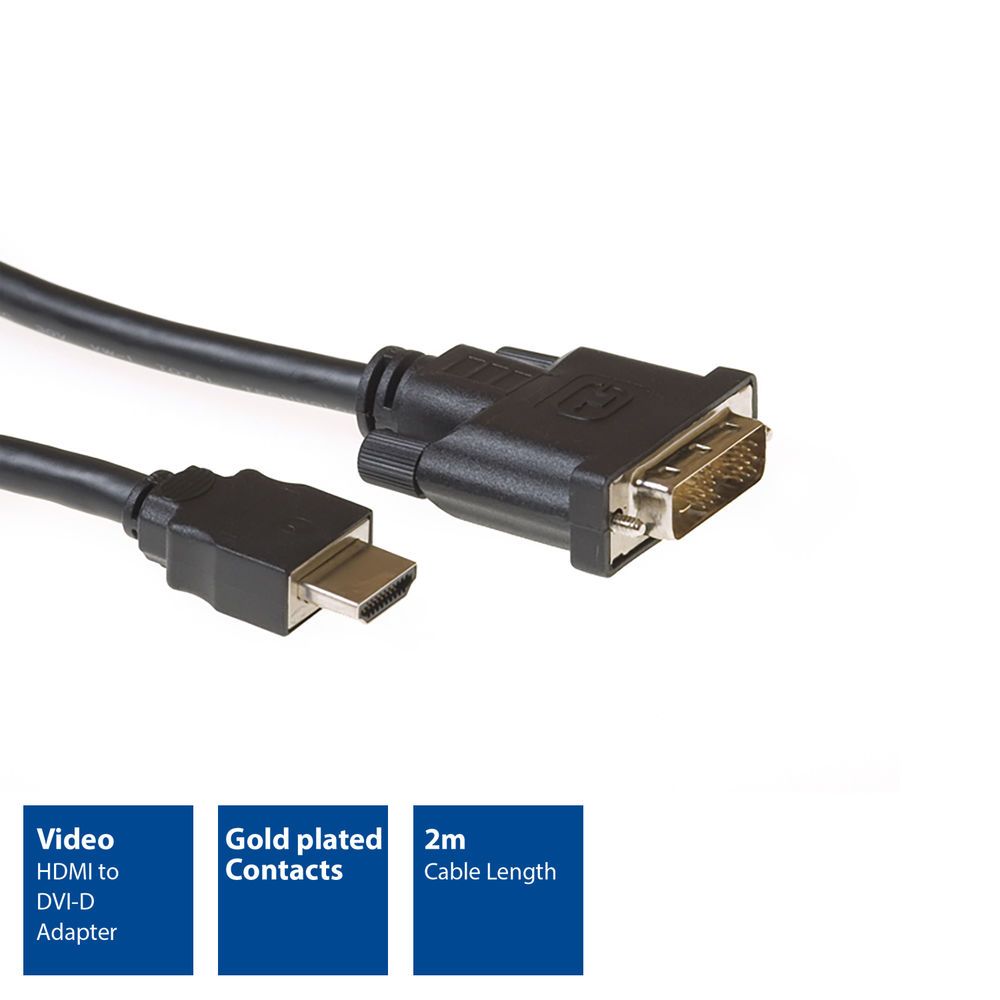 ACT HDMI to DVI-D HDMI A male - DVI-D single link male cable 2m Black