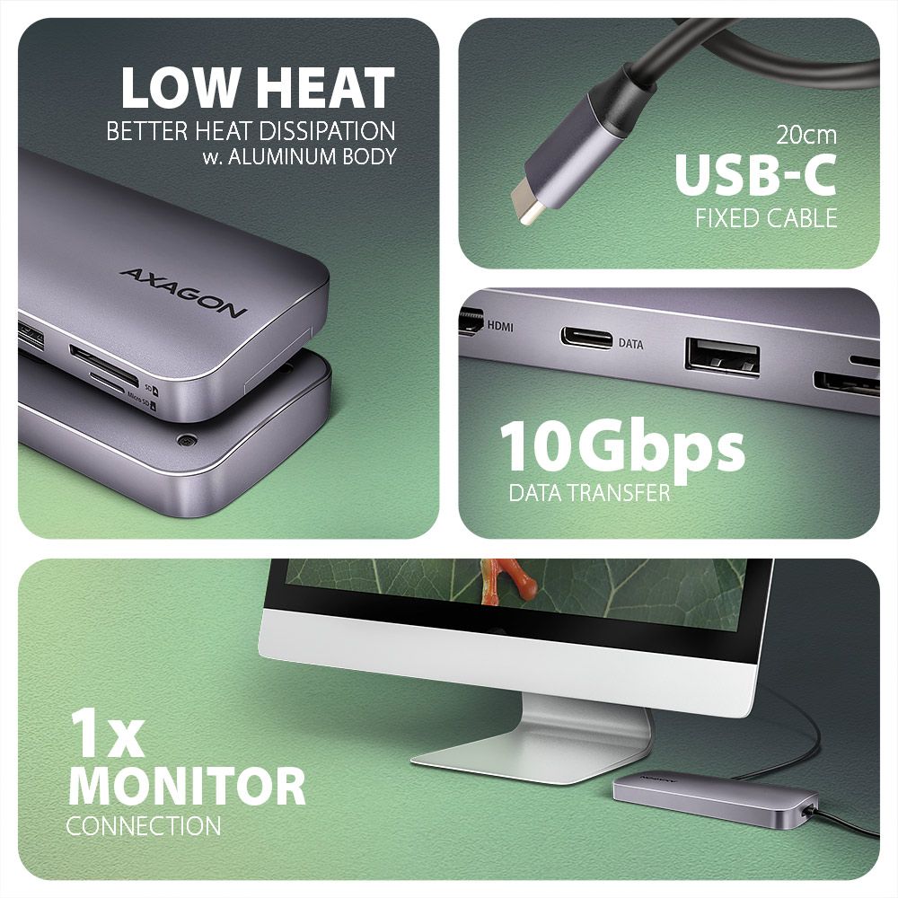 AXAGON HMC-6GM2 USB-C 10GBPS GEN2COMBO 6IN1 HUB