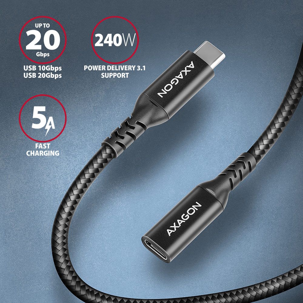 AXAGON BUCM32-CF10AB SPEED+ USB-C <> USB 20GBPS EXTENSION CABLE 1m Black