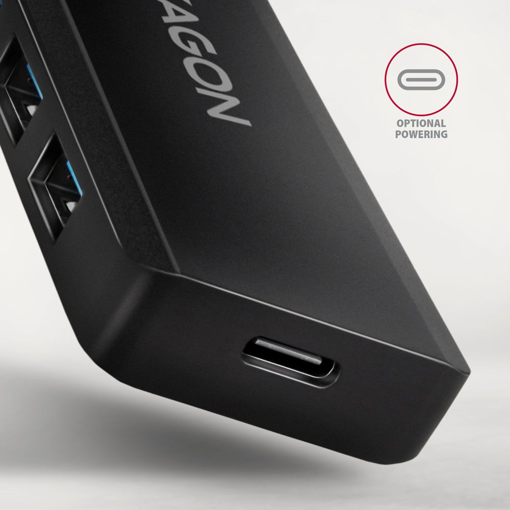 AXAGON HUE-C1A USB-A 5GBPS TRAVEL HUB Black