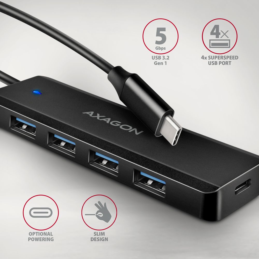 AXAGON HUE-C1C USB-C 5GBPS TRAVEL HUB Black