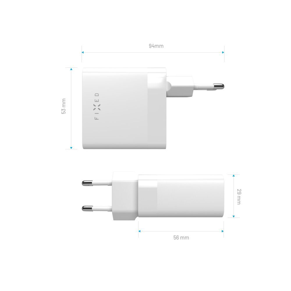 FIXED Dual USB-C Mains Charger PD support 65W White