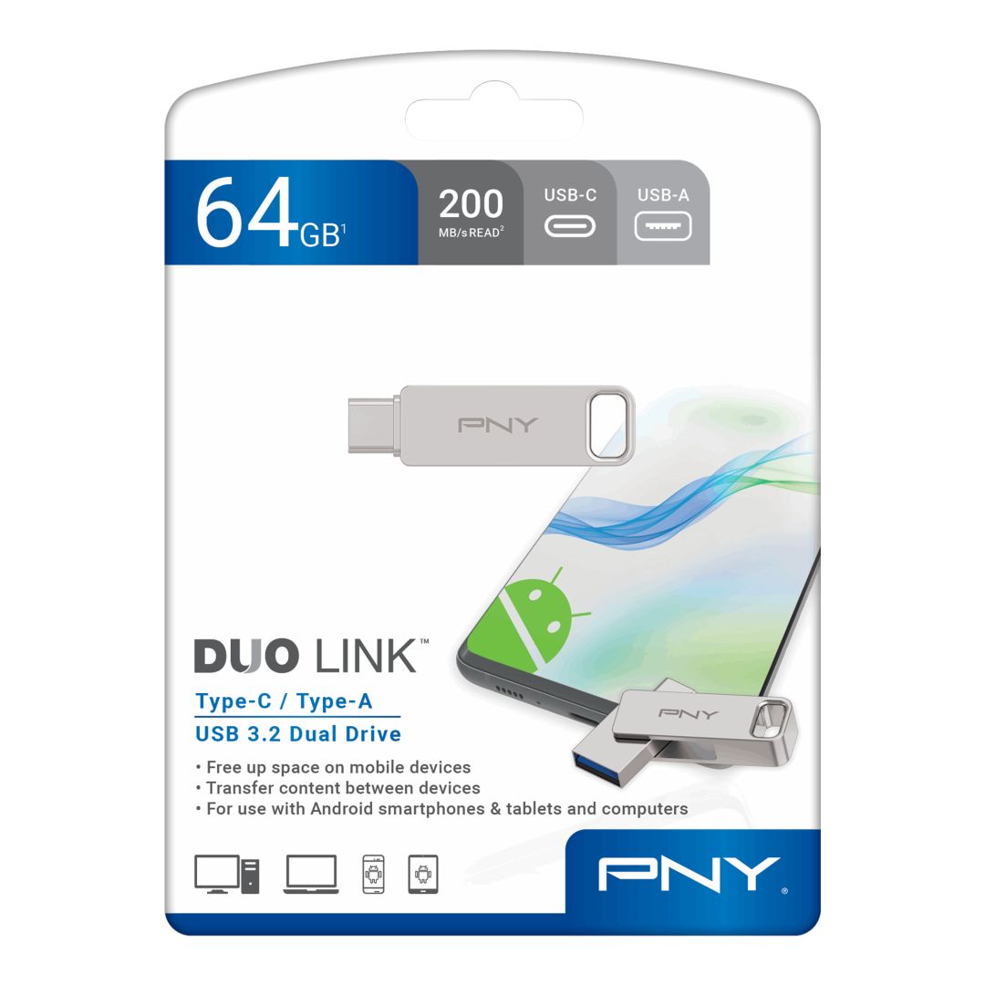 PNY 64GB Duo Link Flash Drive USB3.2 Silver