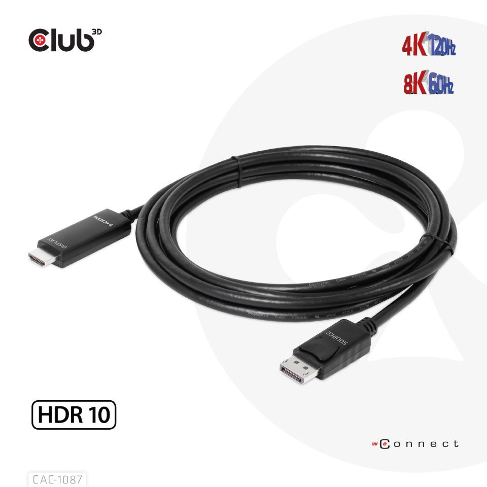 Club3D DisplayPort 1.4 to HDMI 4K120Hz or 8K60Hz HDR10 Cable M/M 3m/9.84ft