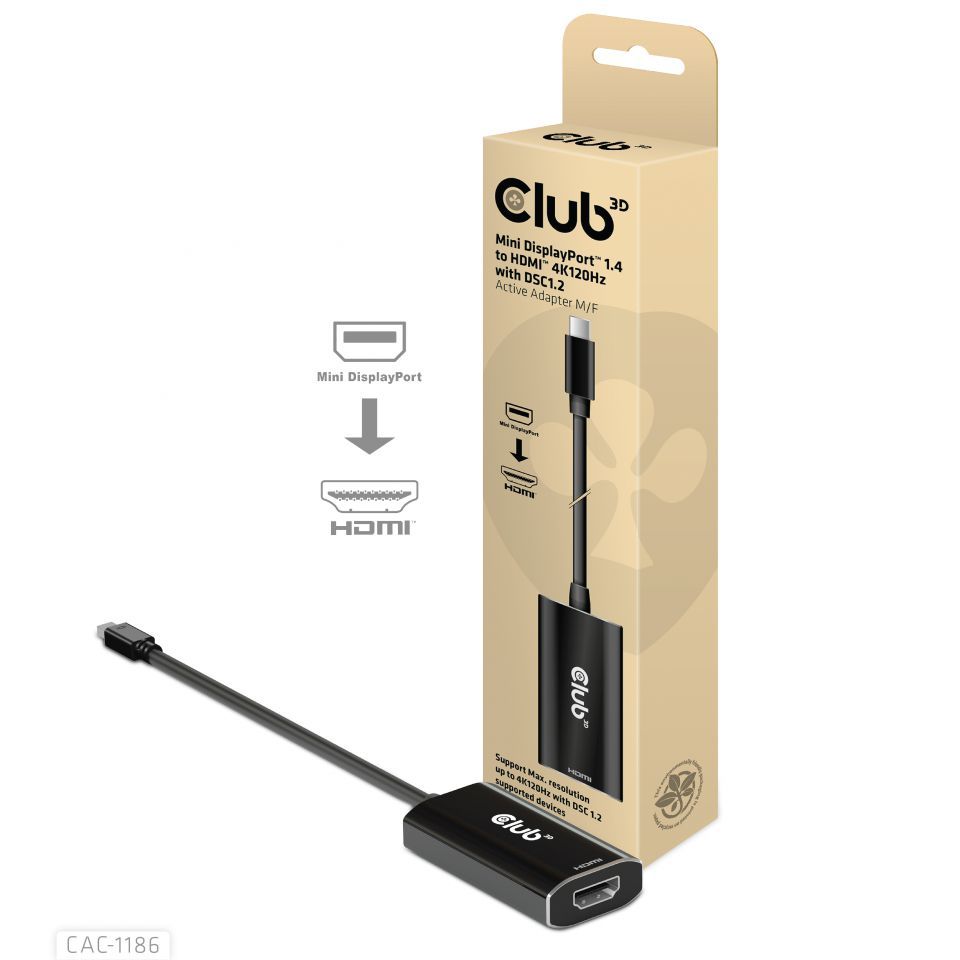 Club3D Mini DisplayPort 1.4 to HDMI 4K120Hz with DSC1.2 Active Adapter M/F