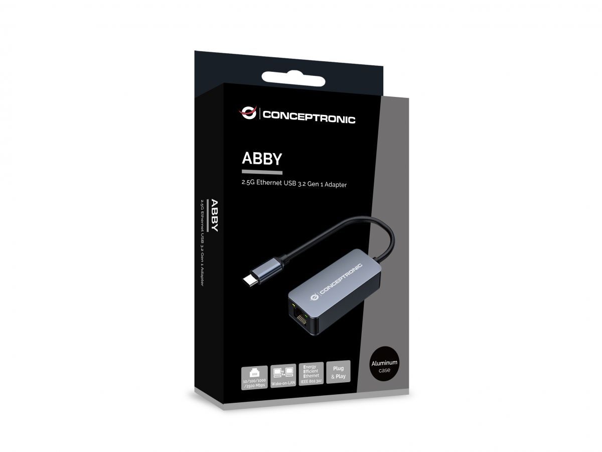 Conceptronic  ABBY12GC 2.5G Ethernet USB 3.2 Gen 1 Adapter Wake-on-LAN Compatible with Nintendo Switch