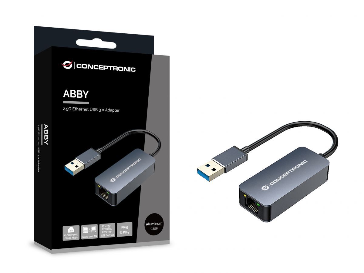 Conceptronic  ABBY12G 2.5G Ethernet USB3.0 Adapter, Wake-on-LAN, Compatible with Nintendo Switch