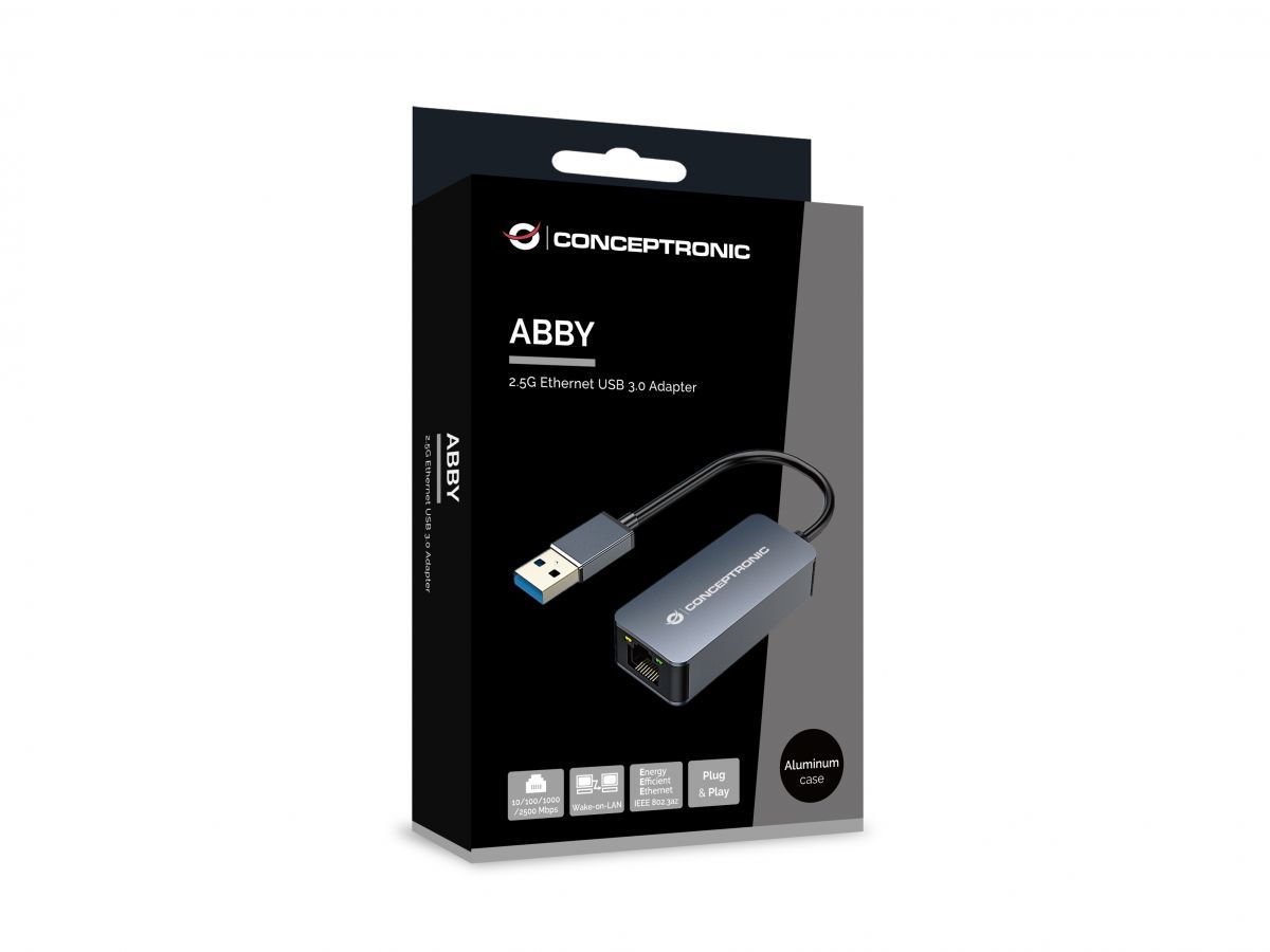 Conceptronic  ABBY12G 2.5G Ethernet USB3.0 Adapter, Wake-on-LAN, Compatible with Nintendo Switch