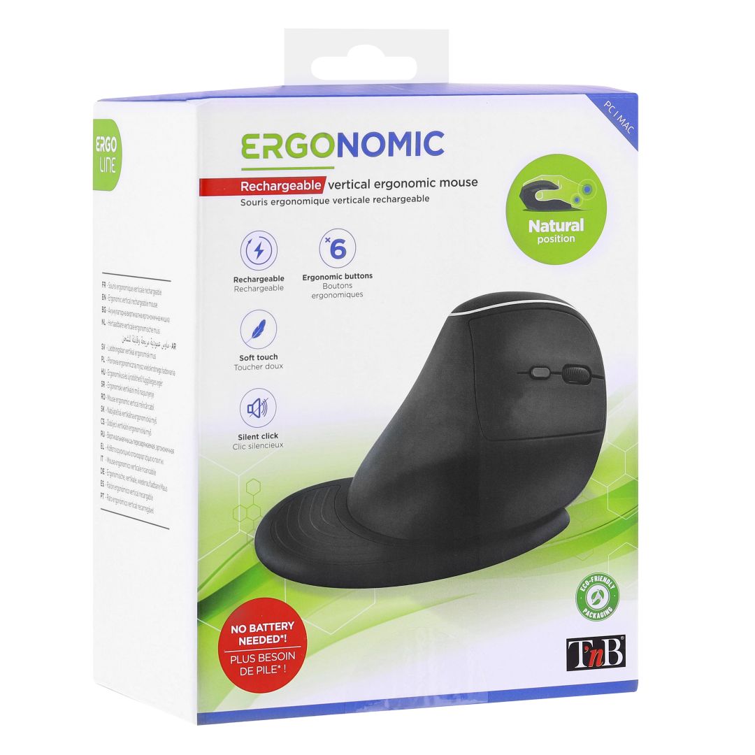 TnB Wireless vertical ergonomic rechargeable Mouse Black