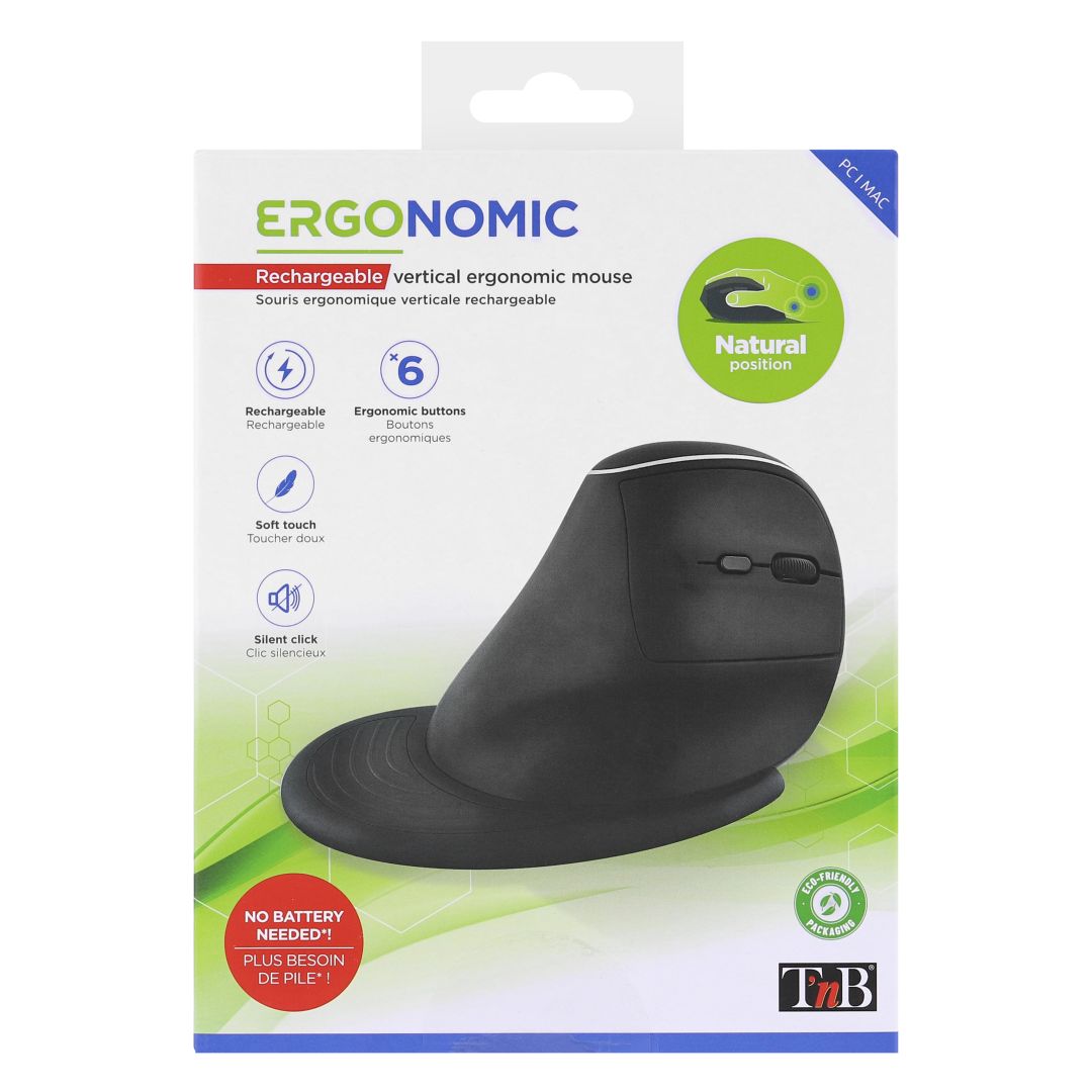 TnB Wireless vertical ergonomic rechargeable Mouse Black