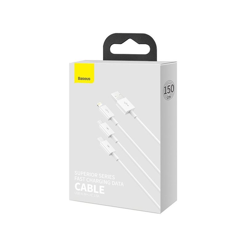 Baseus Superior Series 3 in 1 USB Cable 1,2m White