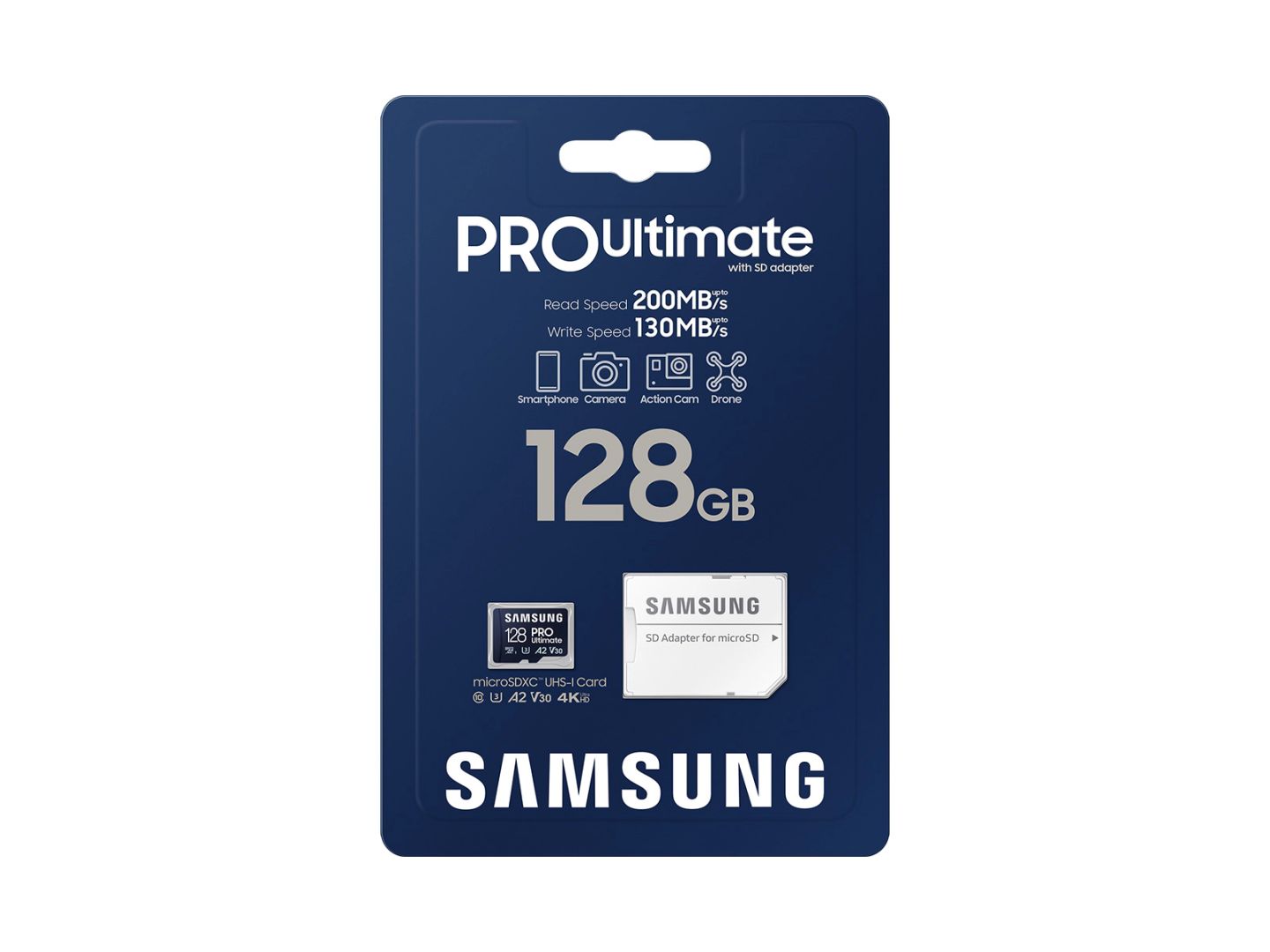 Samsung 128GB microSDXC Pro Ultimate Class10 U3 A2 V30 + adapterrel