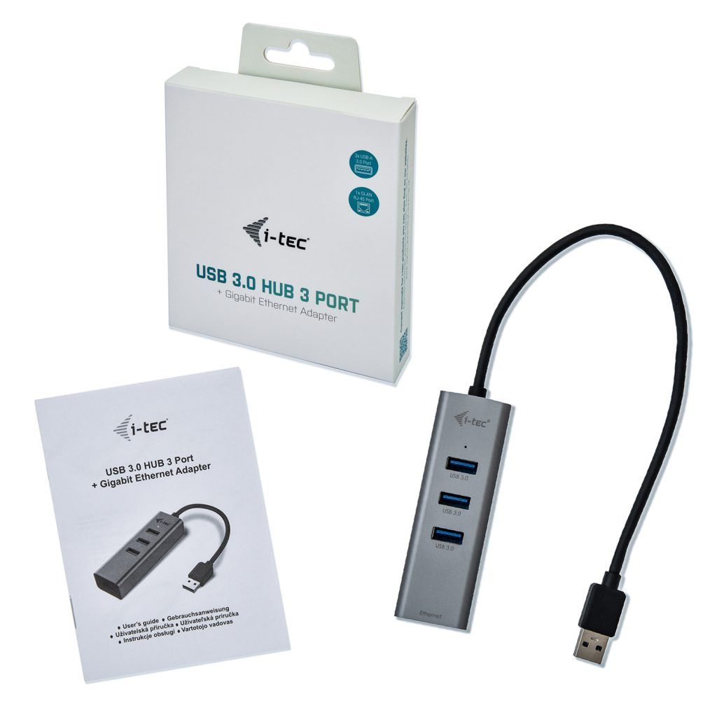 I-TEC USB 3.0 Metal HUB 3 Port+Gigabit Ethernet Adapter Grey