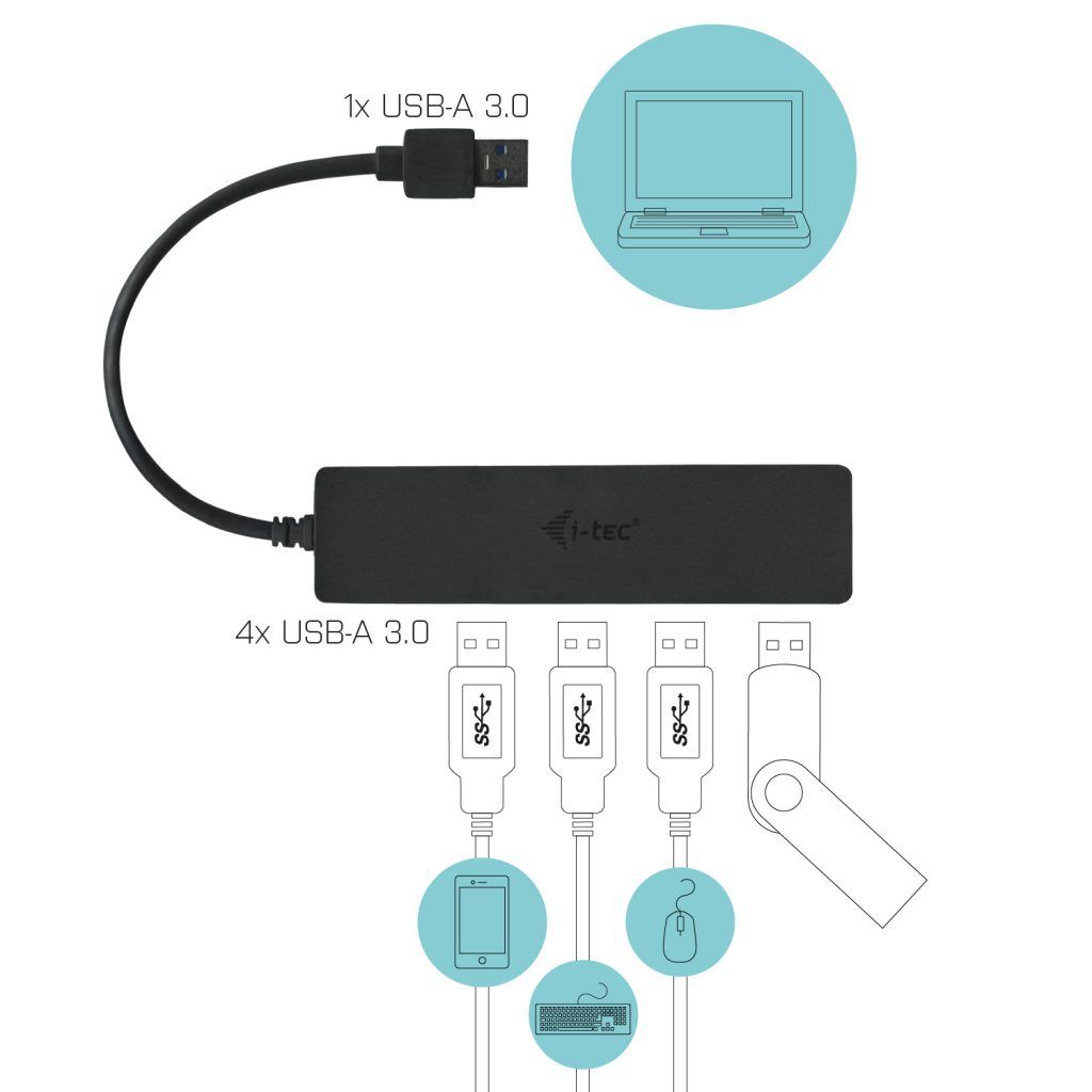 A4-Tech USB 3.0 Slim Passive HUB 4 Port Black