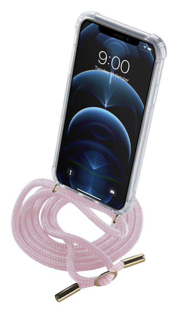 FIXED Transparent back cover Cellularline Neck-Case with pink drawstring for Apple iPhone 12 PRO