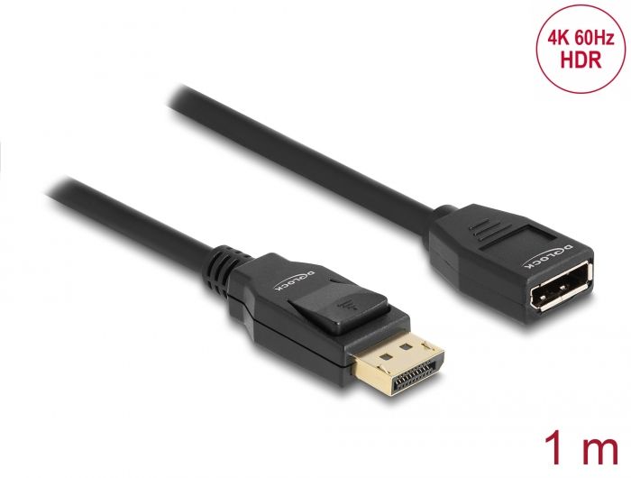 DeLock DisplayPort 1.2 male/famale 4K Extension cable 1m Black