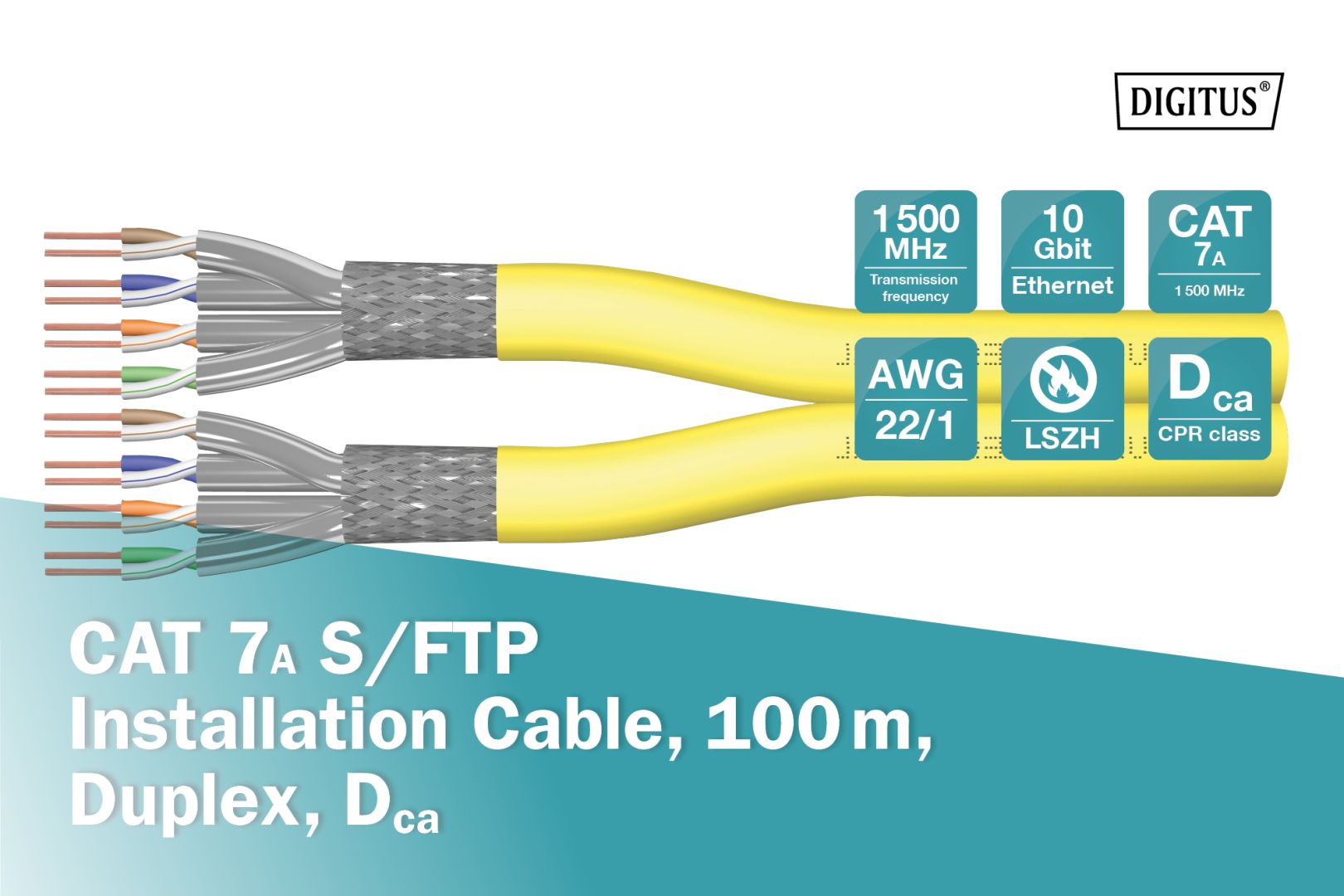 Digitus CAT7A S-FTP installation cable 100m Yellow