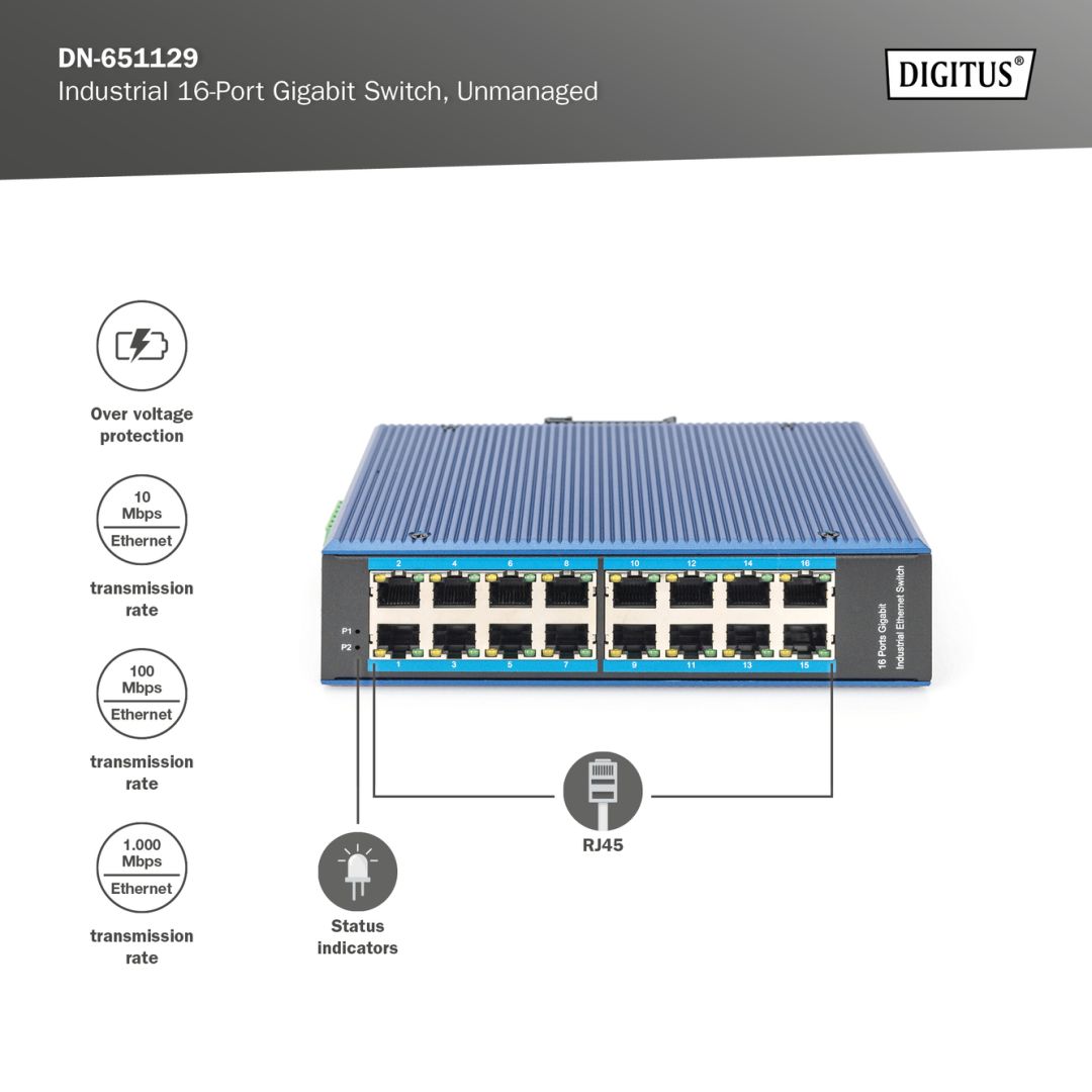 Digitus 16 Port 10/100/1000Mbps Gigabit Ethernet Network Switch Blue