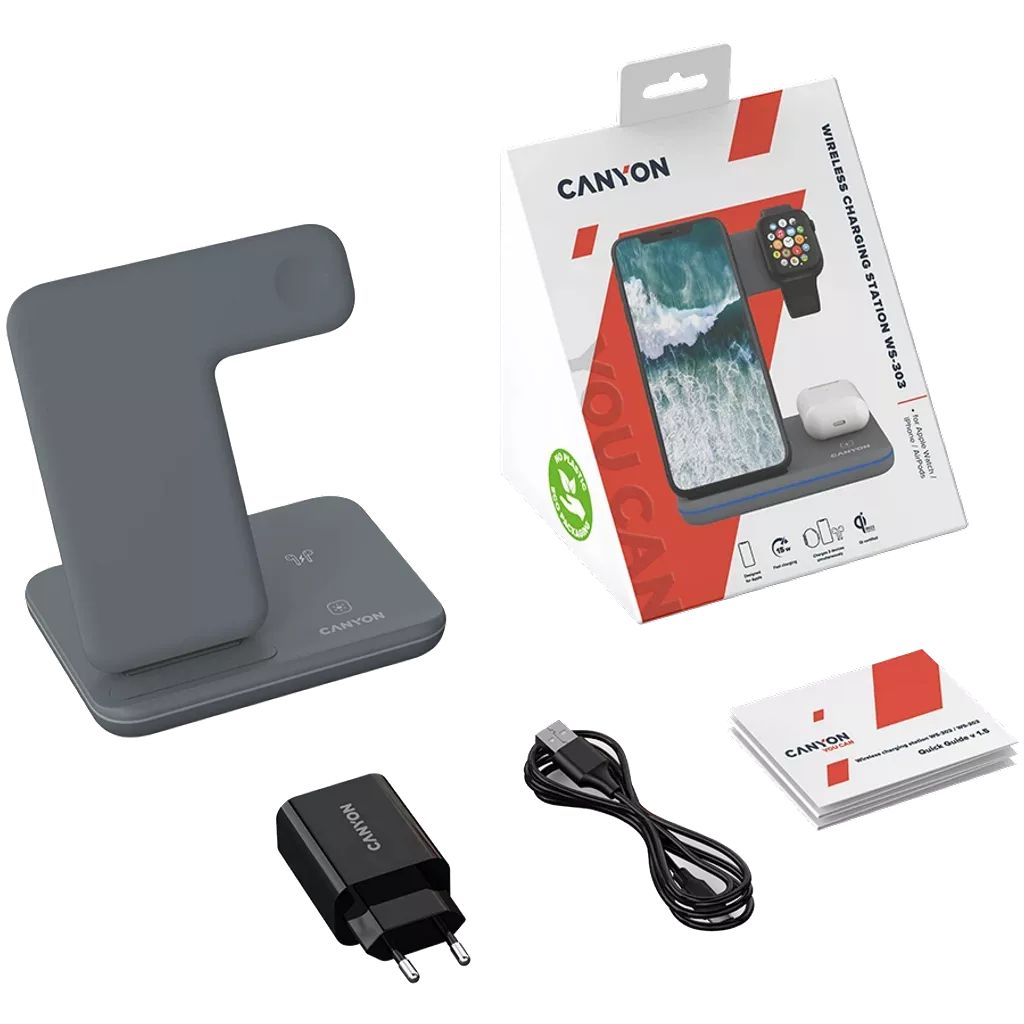 Canyon WS-303 3-in-1 Wireless Charging Station Dark Grey