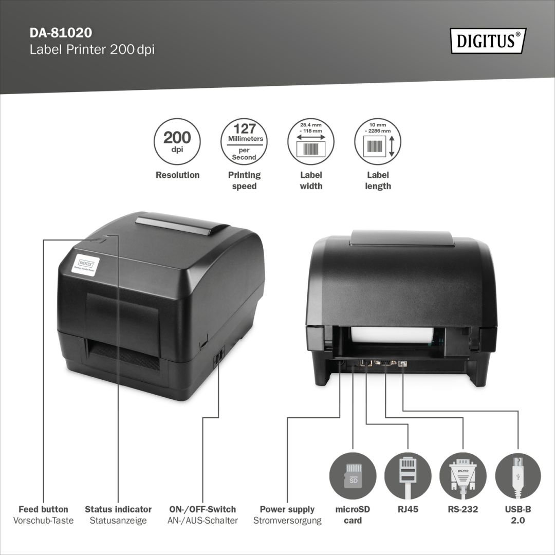 Digitus DA-81020 Címkenyomtató Black