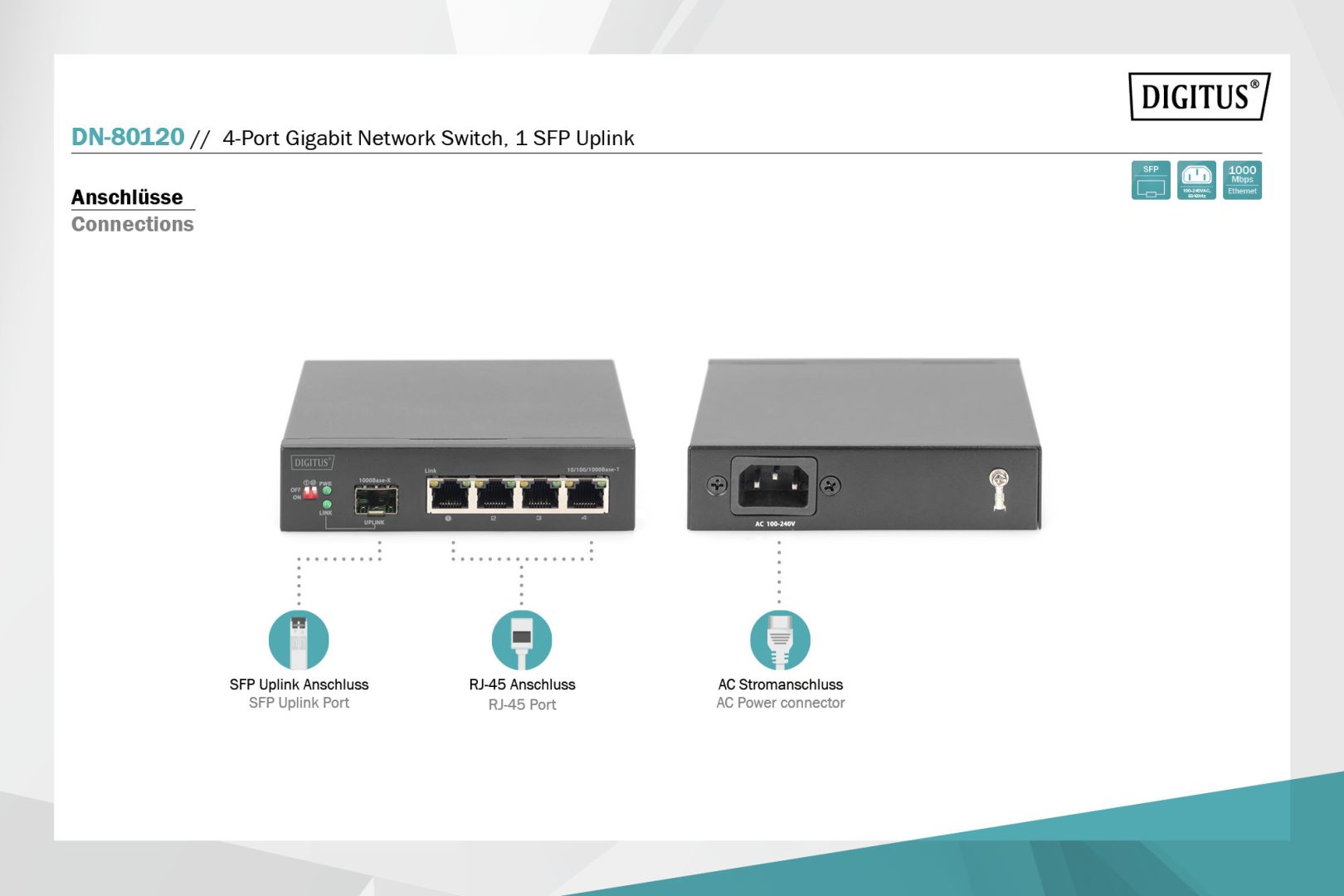 Digitus 4-Port Gigabit Network Switch 1 SFP Uplink Black