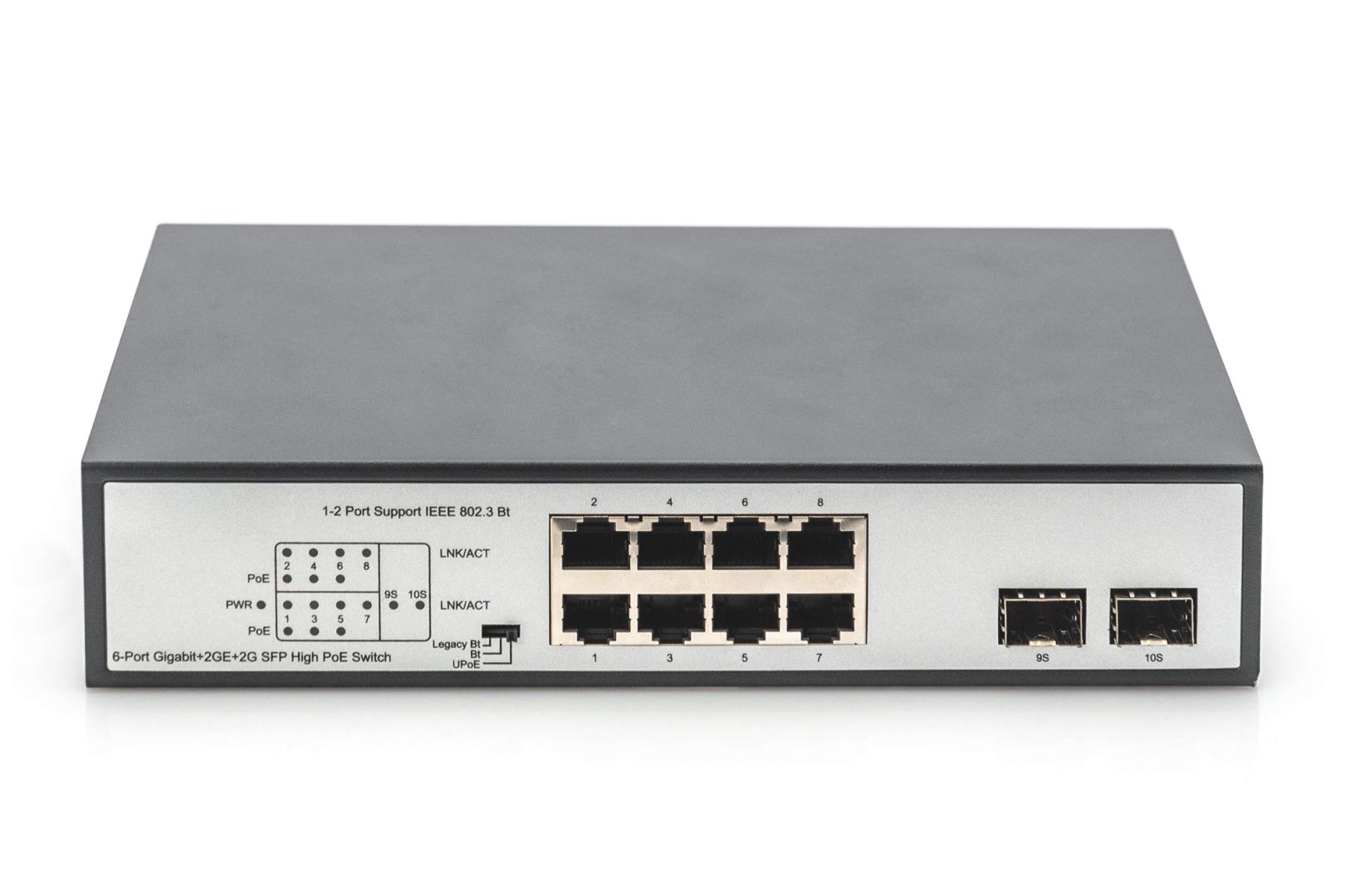 Digitus 8-Port Gigabit PoE Switch 19 Zoll Unmanaged 2 Uplinks Silver