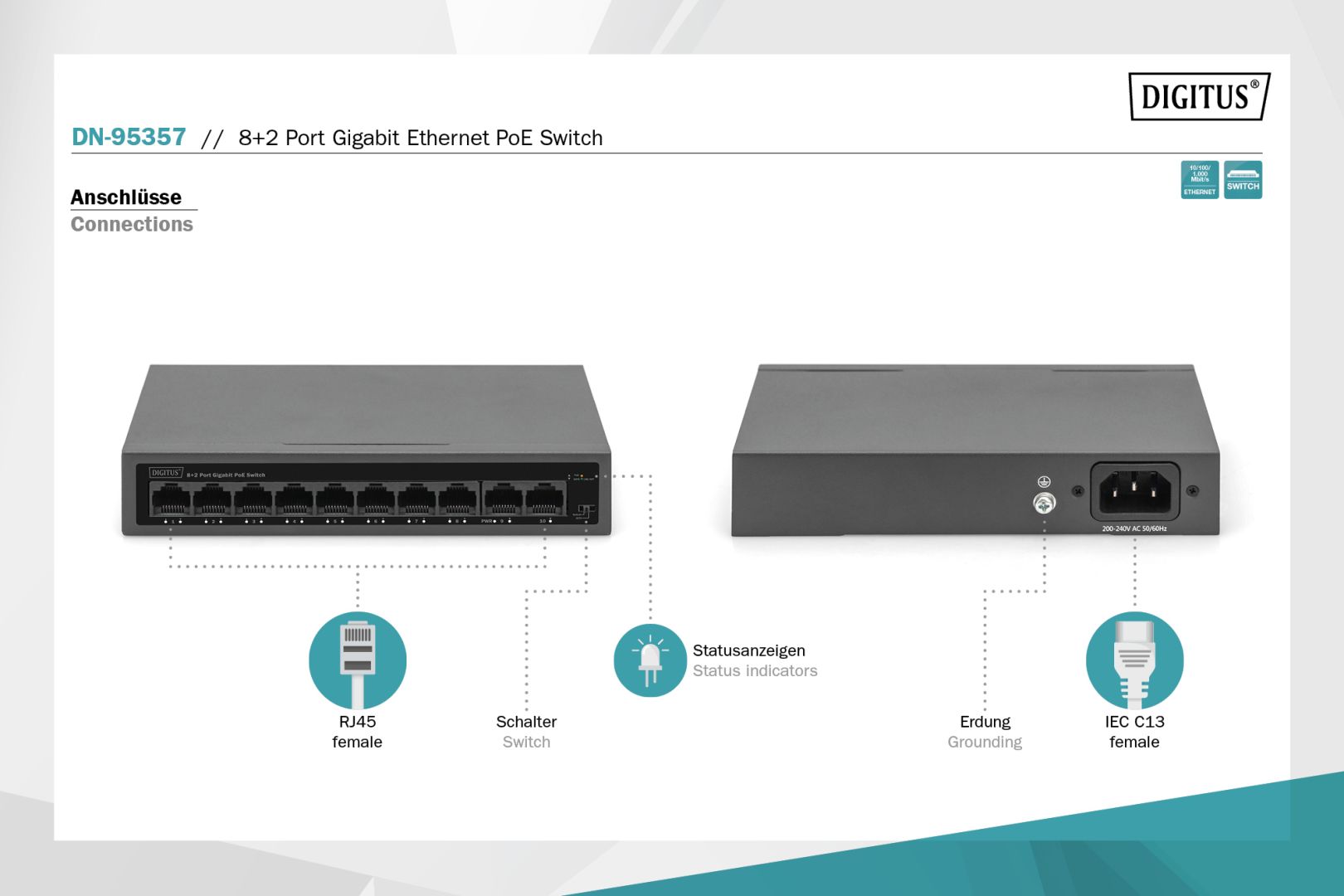 Digitus 8+2 Port Gigabit PoE Switch Black