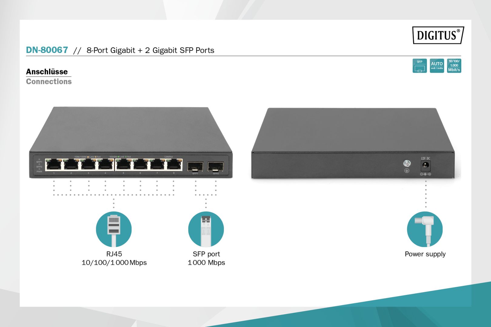 Digitus Digitus 8-Port Gigabit + 2 Gigabit SFP Ethernet Switch