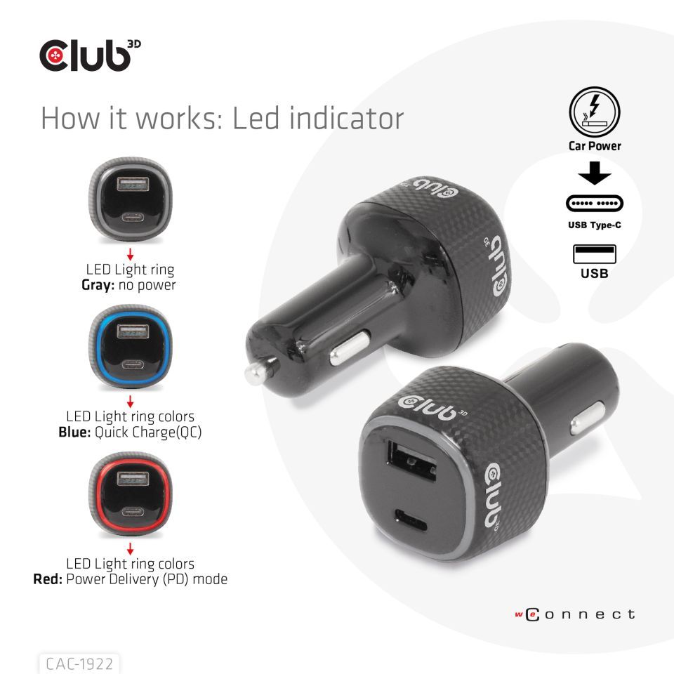 Club3D 63W Notebook/Laptop Power Car Charger Black