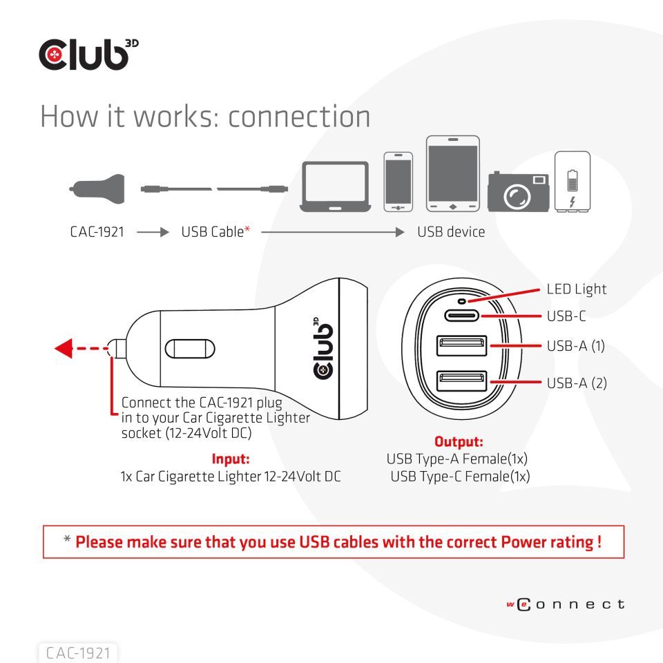 Club3D 36W Notebook/Laptop Power Car Charger Black