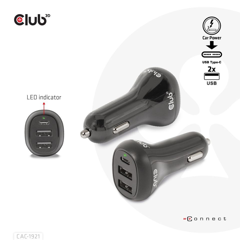 Club3D 36W Notebook/Laptop Power Car Charger Black