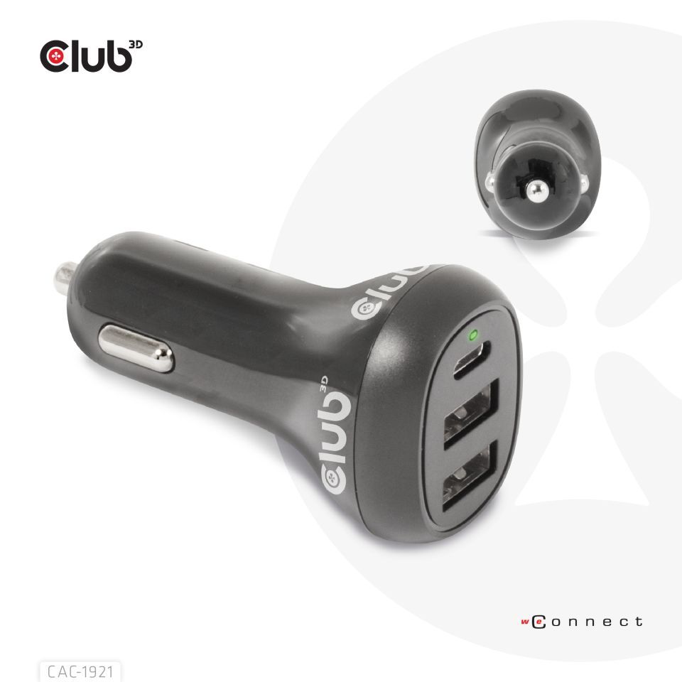 Club3D 36W Notebook/Laptop Power Car Charger Black