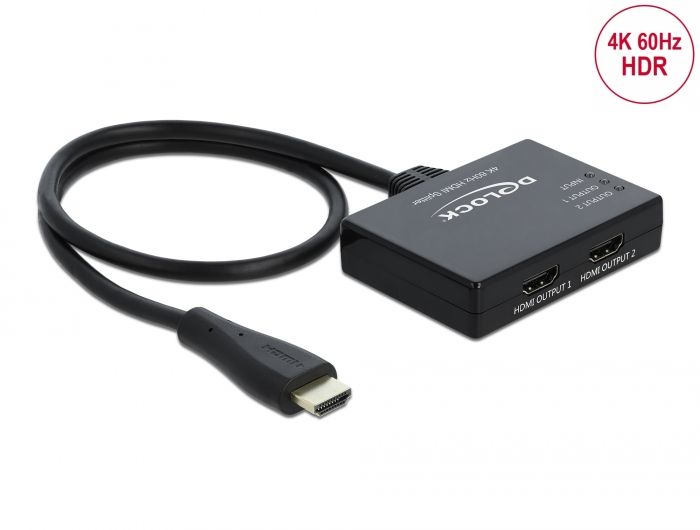 DeLock HDMI Splitter 1xHDMI in>2 x HDMI out 4K 60 Hz 0,6m Black