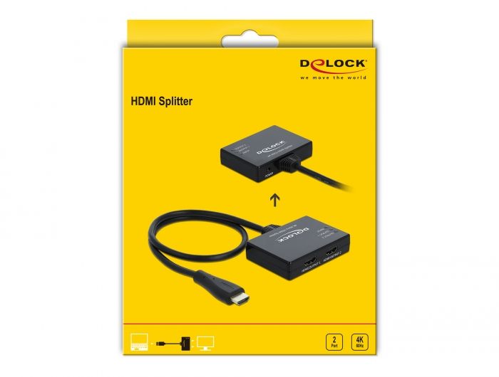 DeLock HDMI Splitter 1xHDMI in>2 x HDMI out 4K 60 Hz 0,6m Black