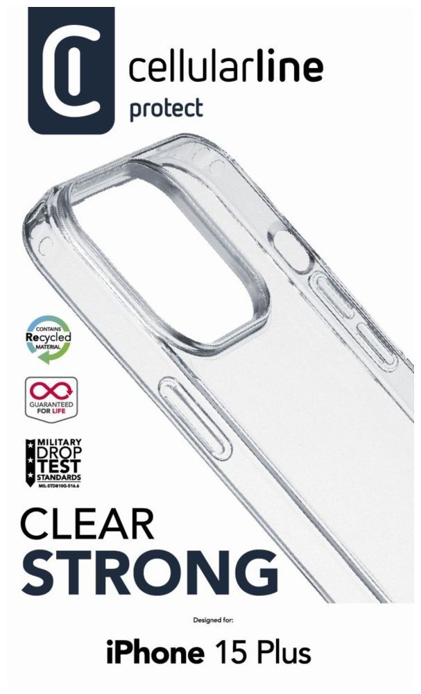 Cellularline Clear back cover with Cellularline Clear Duo protective frame for Apple iPhone 15 Plus