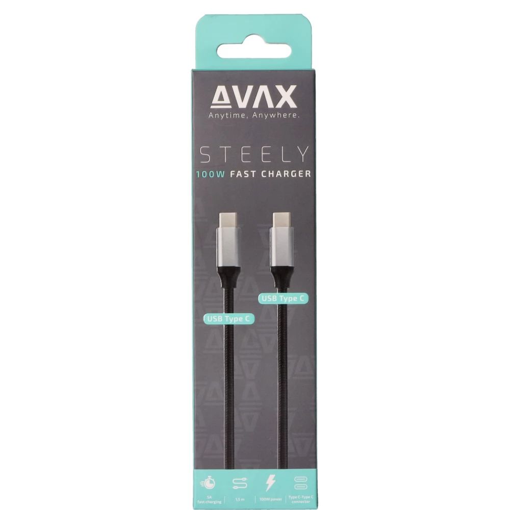 Avax USB-C to USB-C cable 1,5m Black/Grey