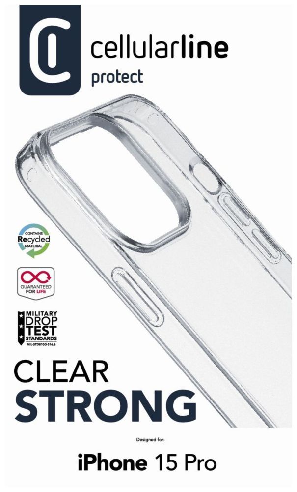 Cellularline Clear Duo back clear cover with protective frame for Apple iPhone 15 Pro