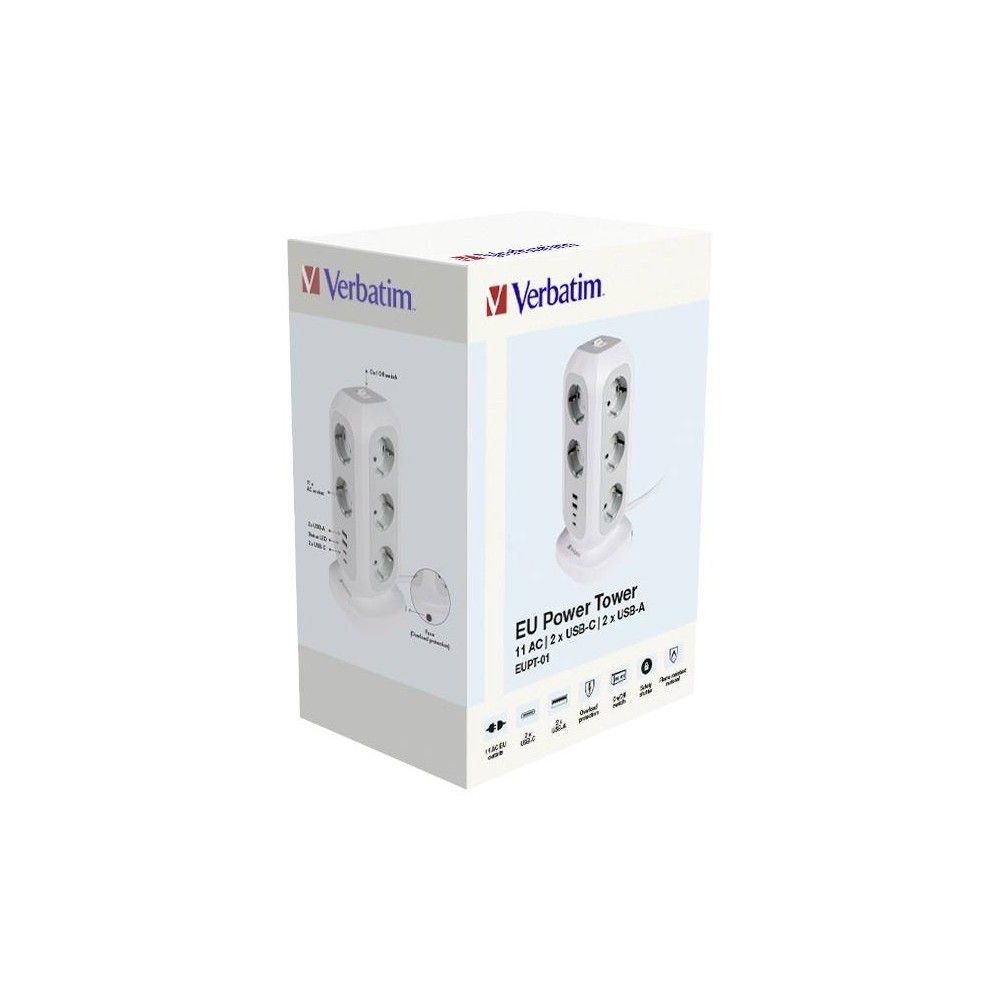 Verbatim EU Multi Plug Power Tower EUPT-01 Túlfeszültségvédő 11DIN White