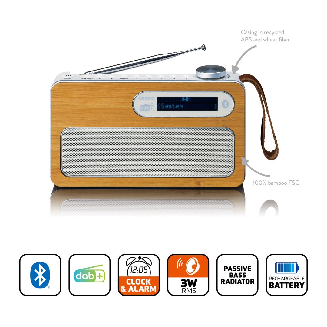 Lenco PDR-040EF Portable DAB+ radio with Bluetooth Bamboo