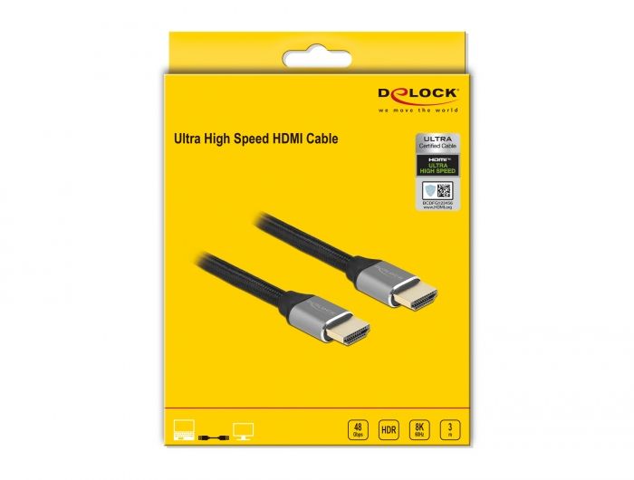 DeLock Ultra High Speed HDMI Cable 48 Gbps 8K 60Hz 3m certified Grey