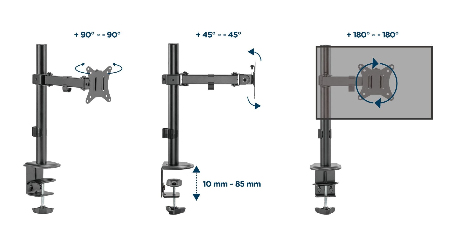 Gembird MA-D1-03 Desk mounted single monitor arm 17”-32” Black