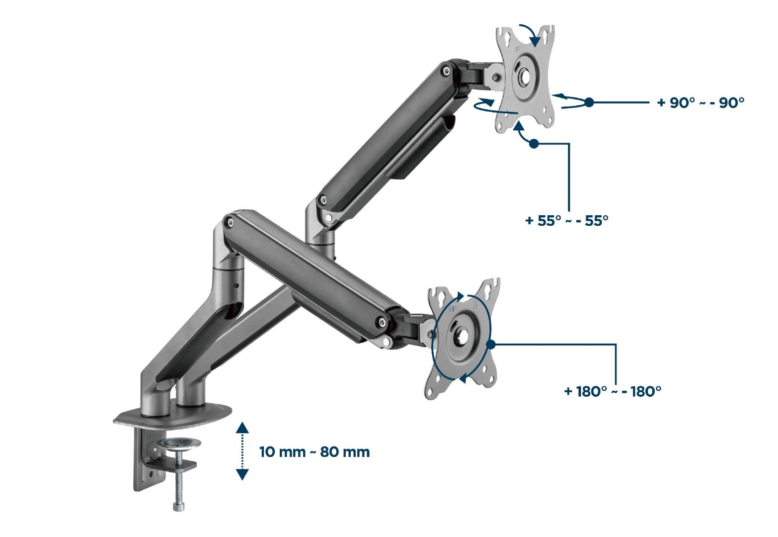 Gembird MA-DA2-05 Desk mounted adjustable double monitor arm 17"-32" Space Grey