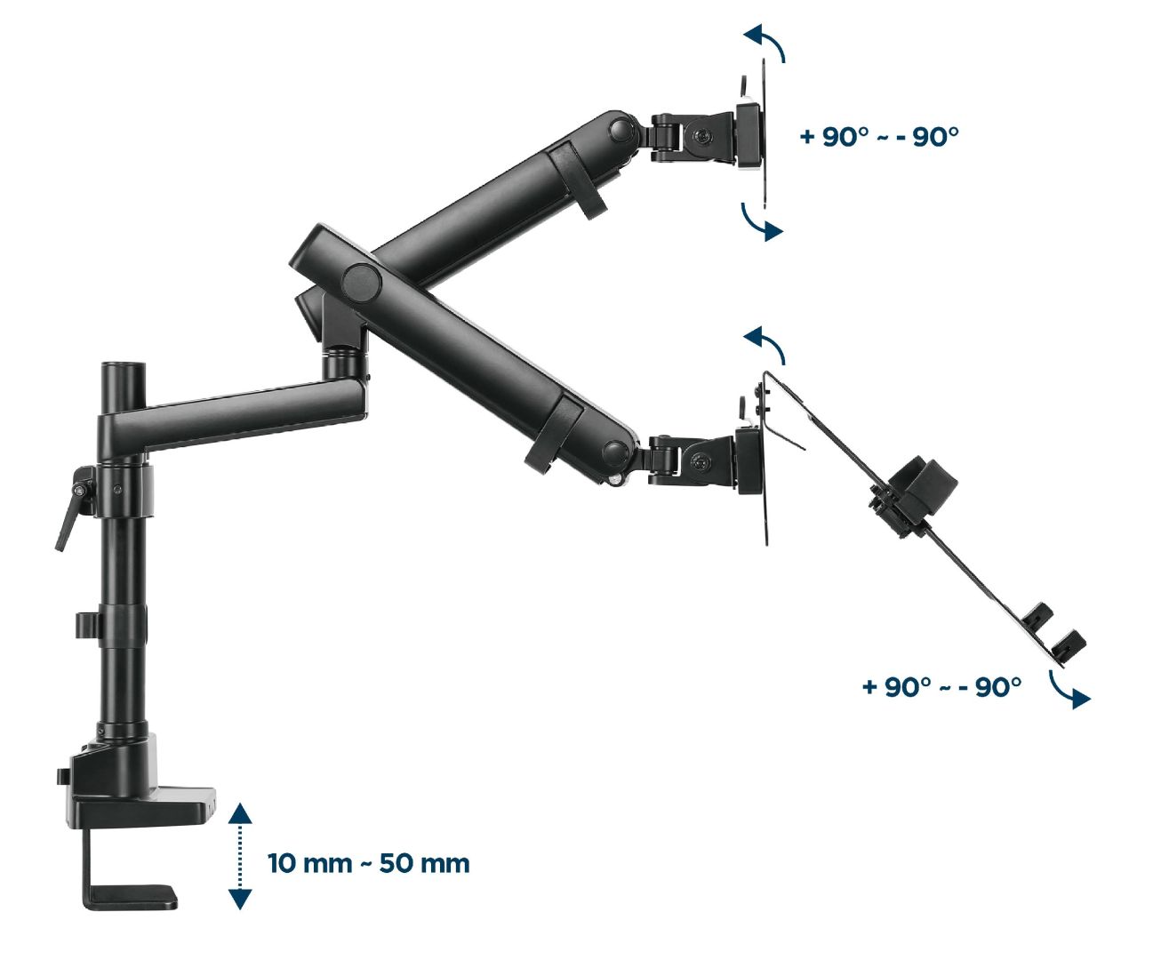 Gembird MA-DA3-02 Desk mounted adjustable monitor arm with notebook tray (full-motion) 17"-32" Black