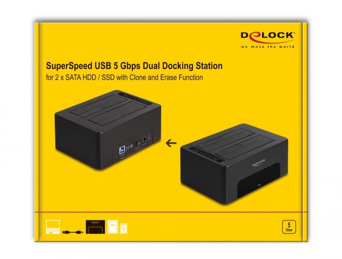 DeLock USB Dual Docking Station for 2 x SATA HDD / SSD with Clone and Erase Function