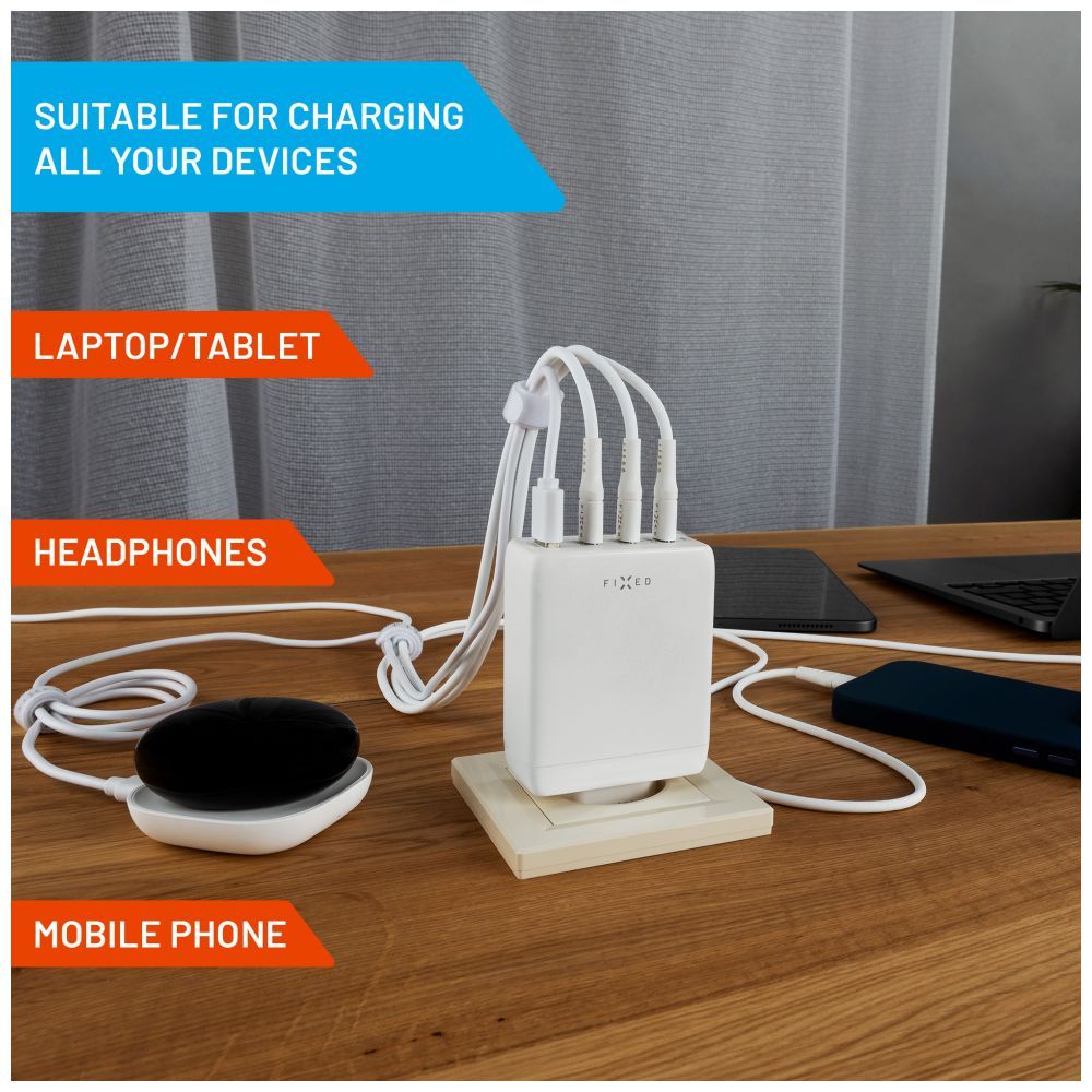 FIXED GaN 3xUSB-C/USB Travel Charger 100W White