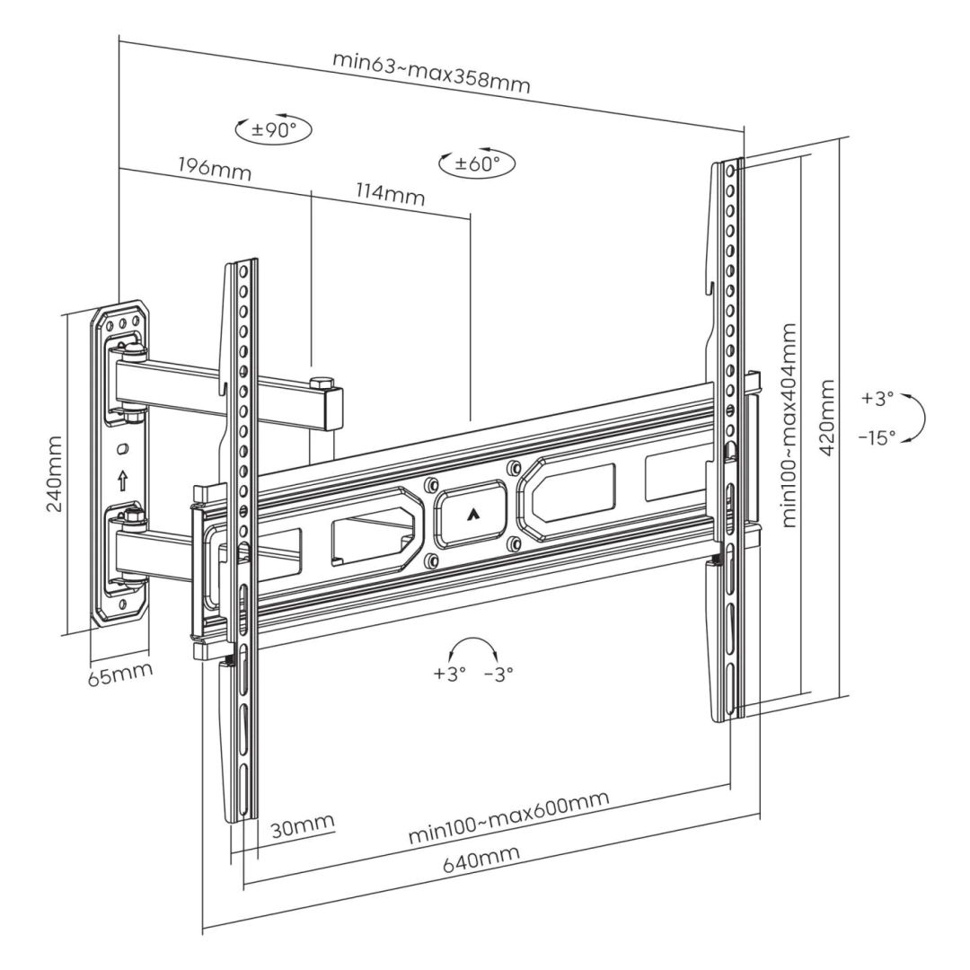 Manhattan Full-Motion TV Wall Mount with Post-Leveling Adjustment 37"-70" Black