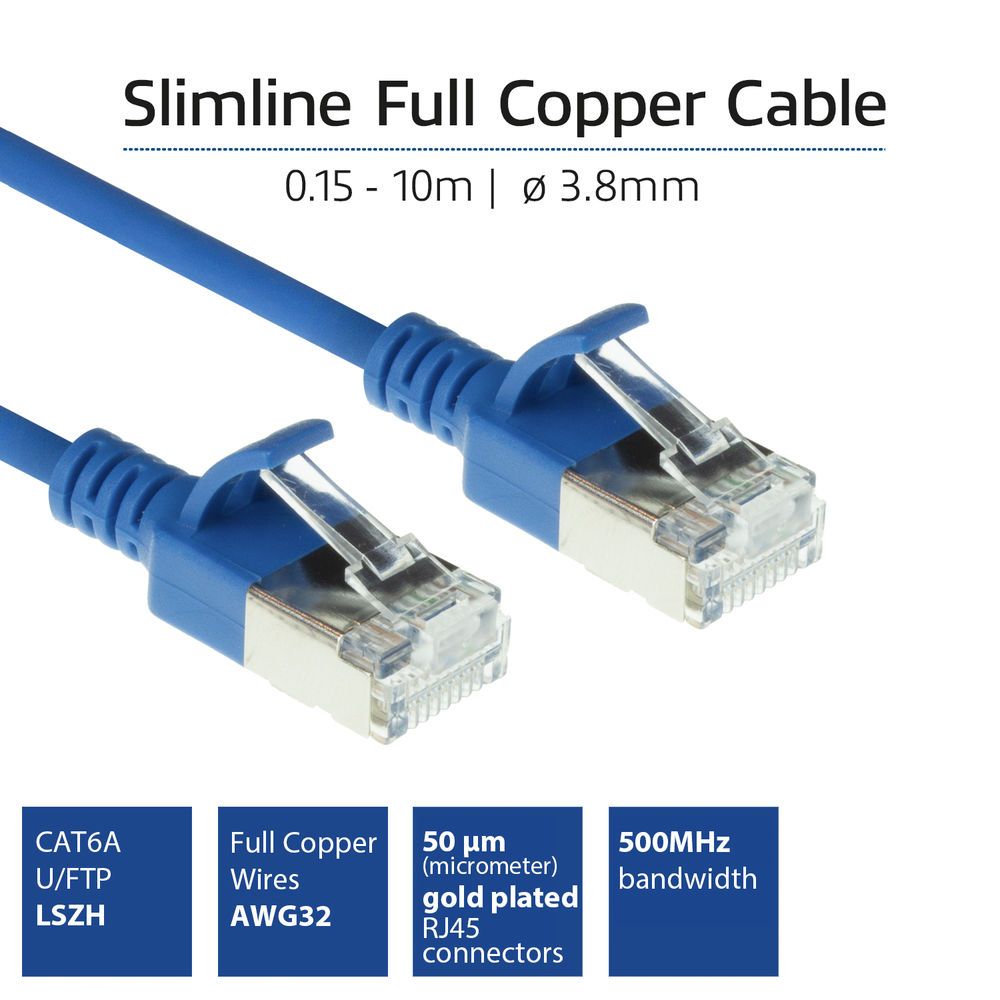 ACT CAT6A U-FTP Patch Cable 0,15m Blue