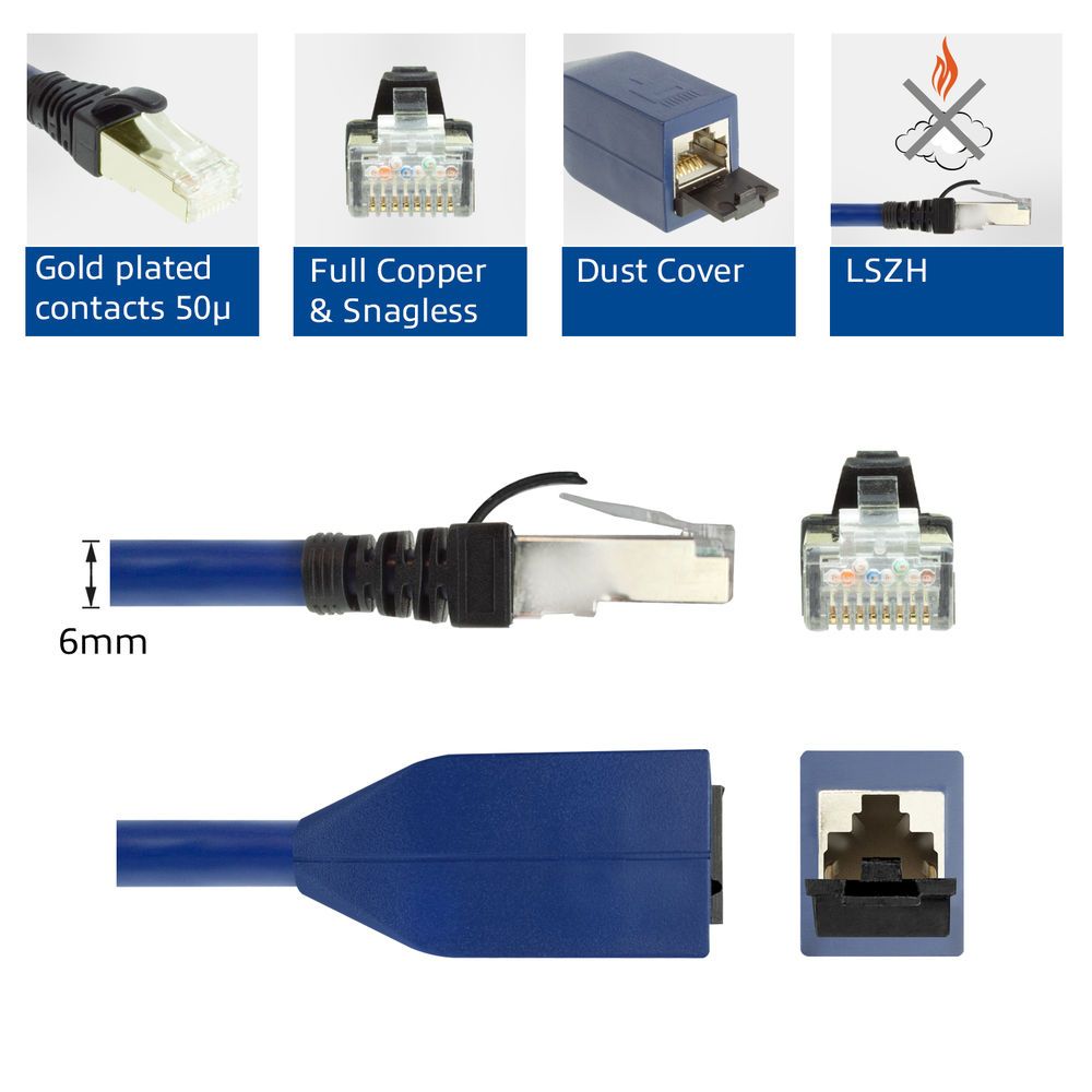 ACT CAT6A S-FTP Patch Cable 1m Blue