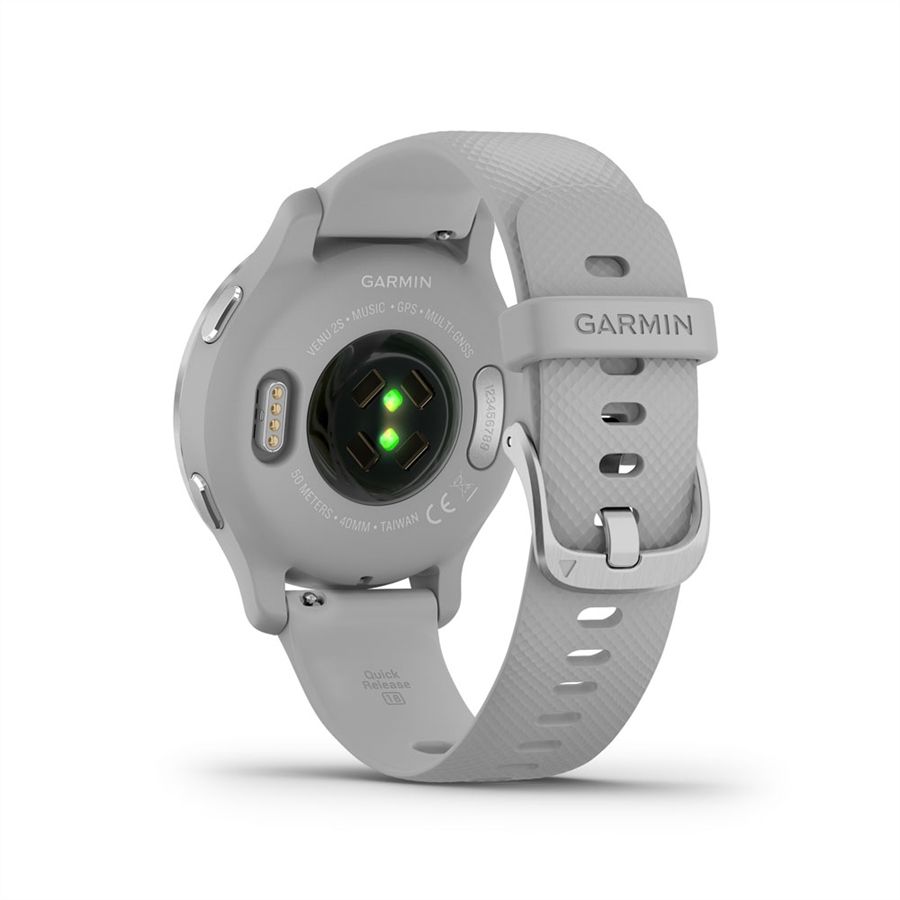 Garmin Venu 2S Silver Stainless Steel Bezel with Mist Gray Case and Silicone Band